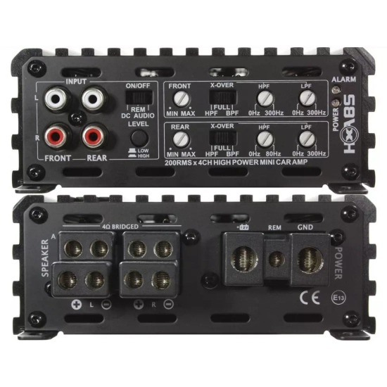 Excursion HXA-85 4-kanałowy samochodowy wzmacniacz mocy do systemów car audio - moc RMS: 4x150-200W / 2x400W, wej. High/Low, Auto On/Off, analogowy AB